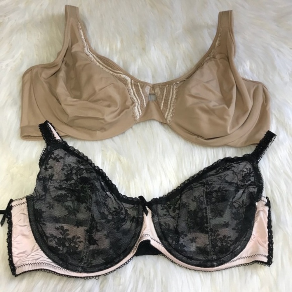 2 Unlined Full Coverage Bra Lace Tan Pink 36D